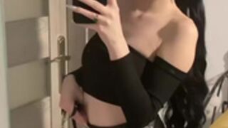 Sexy Polish slut in miniskirt and shiny black pantyhose