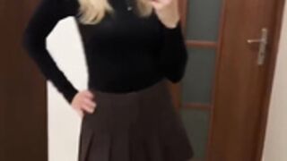 Sexy Polish slut in miniskirt and silky black pantyhose 2