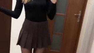 Sexy Polish slut in miniskirt and silky black pantyhose 3
