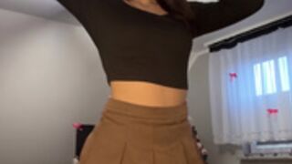 Sexy Polish brunette slut in miniskirt and pantyhose