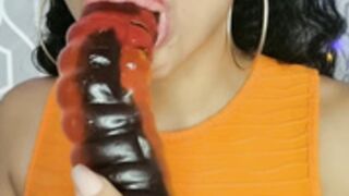 ASMR Giant Gummy Worm Sucking