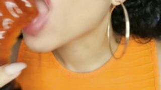 ASMR Giant Gummy Worm Sucking