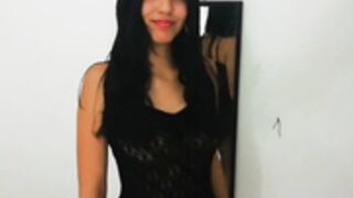 Fernanda masturbates with dildo in black stockings