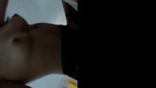 Fernanda masturbates with dildo in black stockings