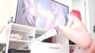 Nacre Victoire Fucking 13 Inch Dildo While Watching Hen