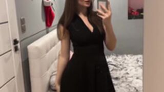 Sexy Polish brunette slut in dress and black pantyhose