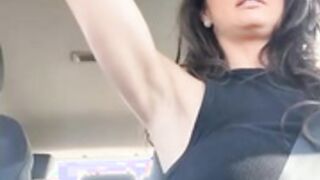 Licking her smelly armpits while driving