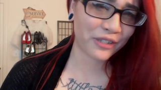 Spitting chubby redhead with tattoo and glasses