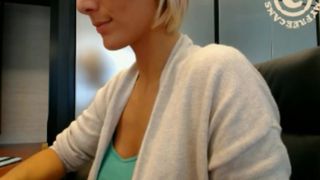 Dee removes bra at the office