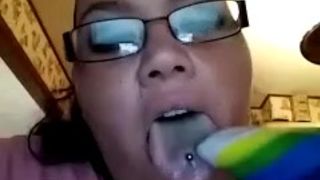 bitch with tongue ring showing how she suck dick