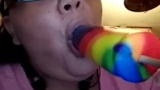 bitch with tongue ring showing how she suck dick