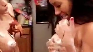 Allison Parker recording in kitchen