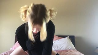 Cute blonde girl rides dildo