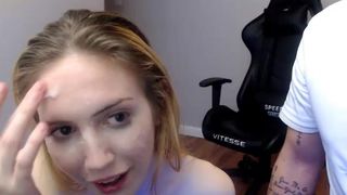 sexy blond babe luvs cum facial