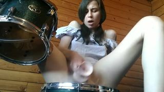 Dildo Riding on DRUMS! Drummer Doesnt know about it :)