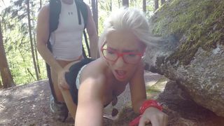 Young Girl is Caught during Fucking by a Peeper in Forest in all 3 Holes