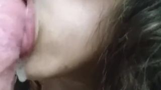 Close up Cum Dripping down my Chin while I Suck Hubby's Cock
