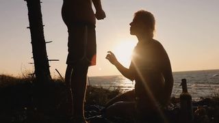 First Day in Paradise. Deepthroat and Creampie on the Beach at Sunset.
