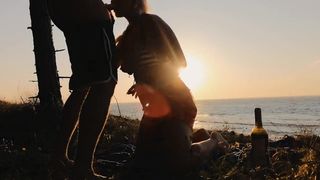 First Day in Paradise. Deepthroat and Creampie on the Beach at Sunset.