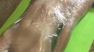 Wrapped in Saran Wrap & given Intense Clit Pleasure