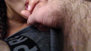 Sucking Hard on the Head of his Cock