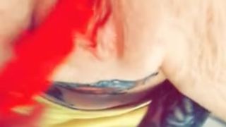 Stuffing Red Lacey Panties in Vagina