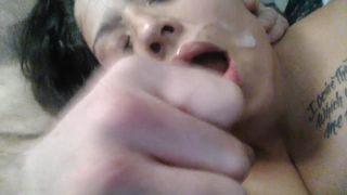 Hubby's Cumslut taking a Hot Load on her Face