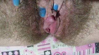 Rubbing my Huge Clitoris . Hairy Pussy Close up