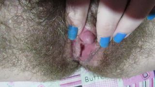 Rubbing my Huge Clitoris . Hairy Pussy Close up