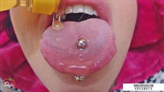 Wide, Pierced Tongue Honey Tease