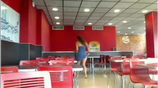 Sasha flash in fast food restaurant