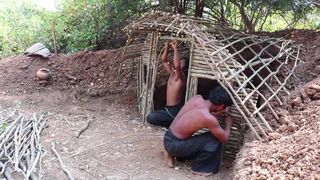 Build House underground Using wood | Primitive technology , Building Skill
