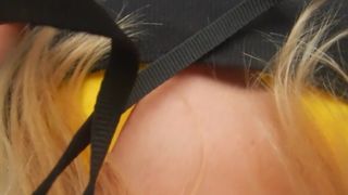 Florida Blonde Amateur in Public Parkinglot about to Striptease Toned Legs