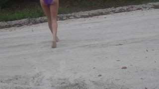 Checking Mail Swismiss Braids for Neighbor Risky Striptease on Public Road