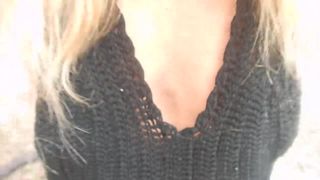 Blonde Running up Stairs with see thru Top in Florida in Public