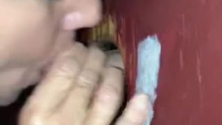50 Yr old Slut MILF Sucking Cock in Glory Hole, Takes Load