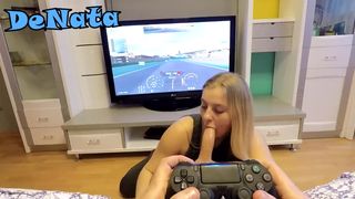 He Plays GT Sport while she Sucks his Cock
