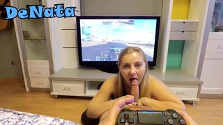 He Plays GT Sport while she Sucks his Cock