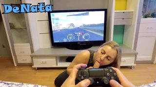 He Plays GT Sport while she Sucks his Cock