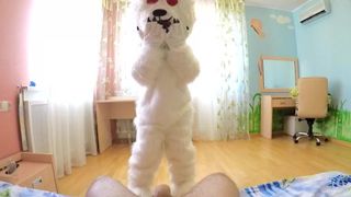 Pretty Girl DeNata in Bear Costume Tittyfuck and Cumming between Tits