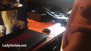 I help her Cumshot in Front of her Webcam