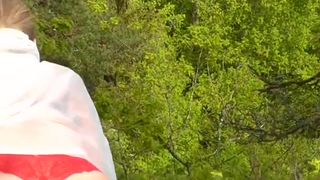 Raincoat Fingering in the Rain Outdoors