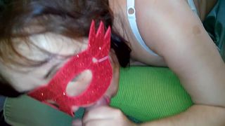 Blowjob in Bra and Cum on Face Mom and Step Son