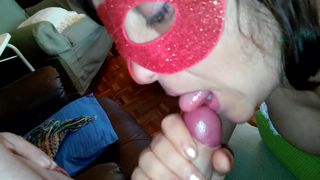 Blowjob in Bra and Cum on Face Mom and Step Son