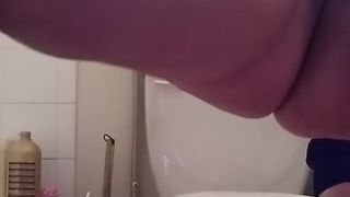 MILF Quietly Fucking myself in Aunties Bathroom