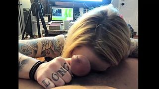 tatted baby hot POV BJ facial