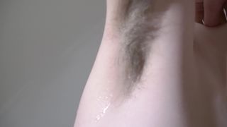 Unknown Model shows off hairy sweaty armpits and sweat