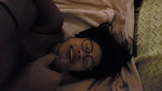 Cute Asian Teen With Glasses Blowjob and Slow Mo Messy