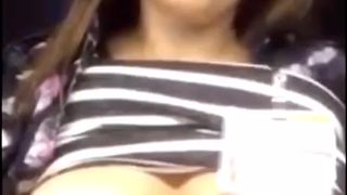 big tit flash at work