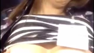 big tit flash at work